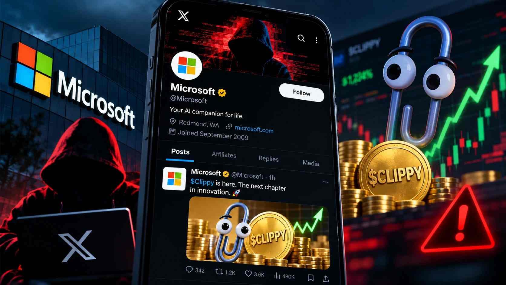Microsoft X Account Hacked in Clippy Crypto Scam